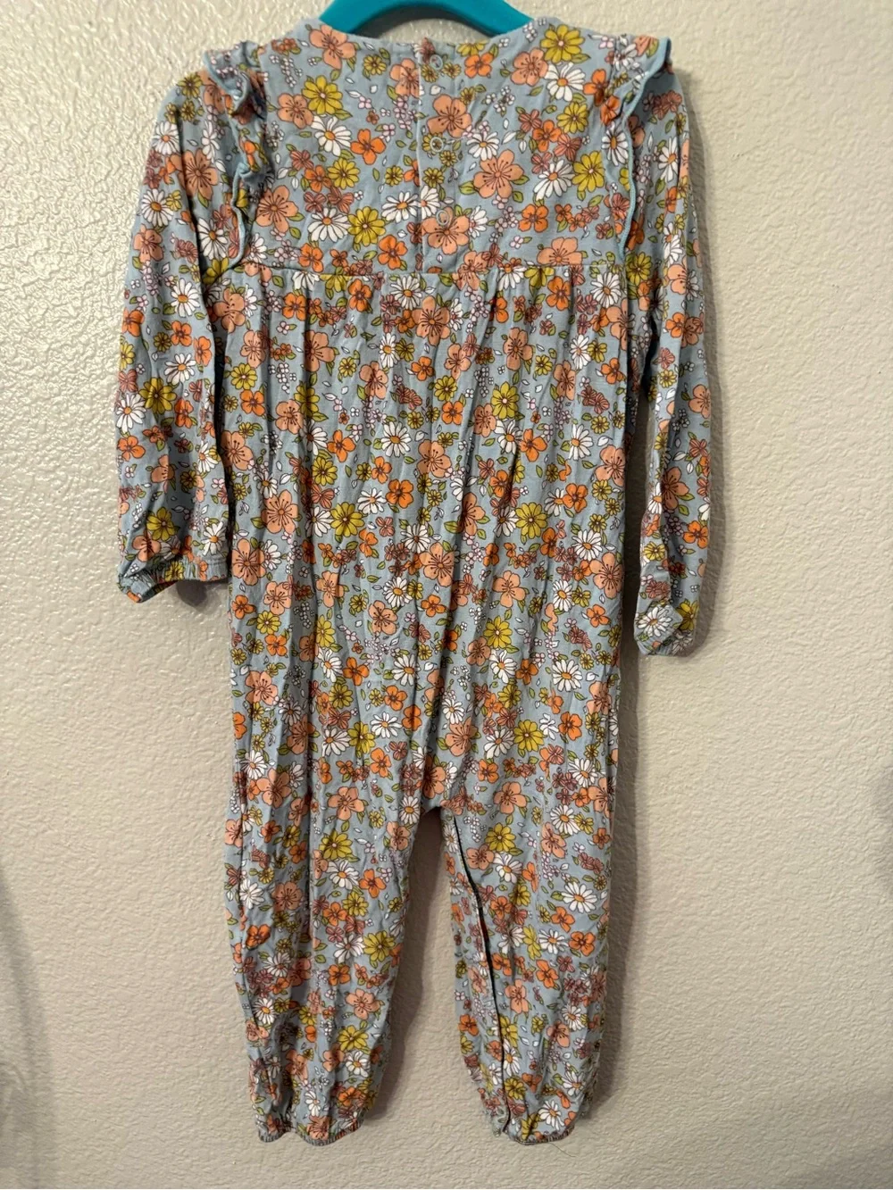 Angel Dear Blue Floral Long-Sleeve One-Piece Romper